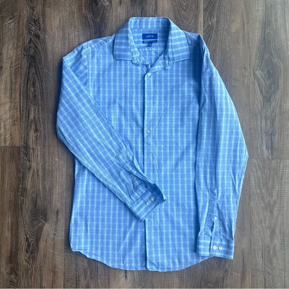 Men's Light Blue Plaid Dress Shirt